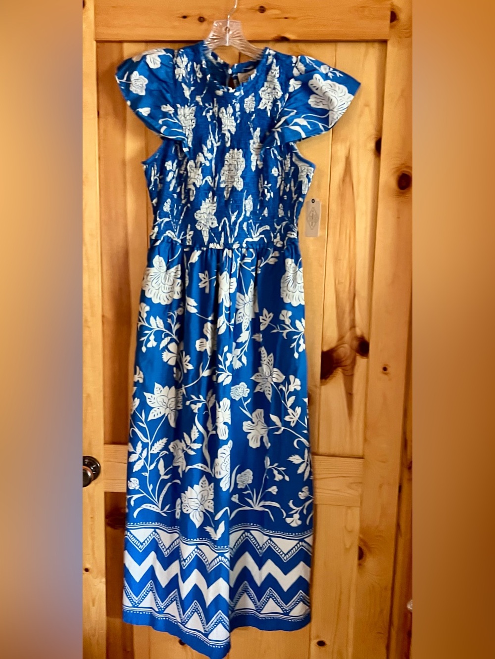 St. John's Bay Royal Blue and White Floral Midi Dress